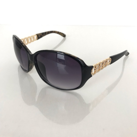 Guess Women\'s Sunglasses Black Frames W/Leopard Print Gold Rhinestone Accents main image 9